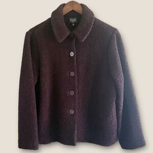 EILEEN FISHER Wool Blend Boucle Eggplant Purple Coat with Pockets | Size M Petit